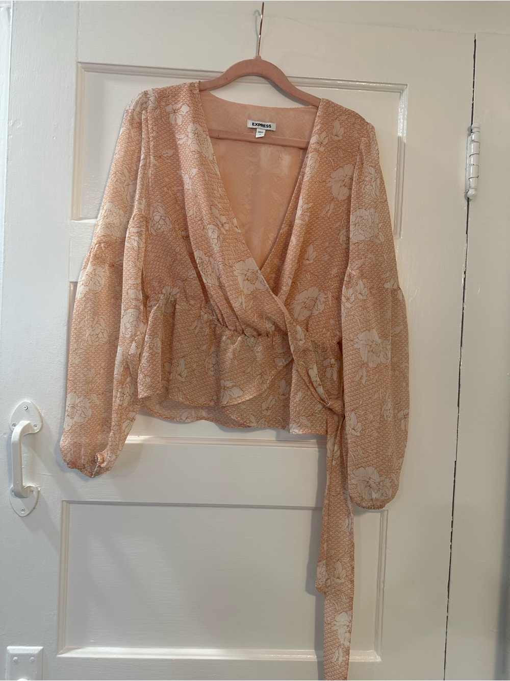 Express Peach Floral Wrap Blouse